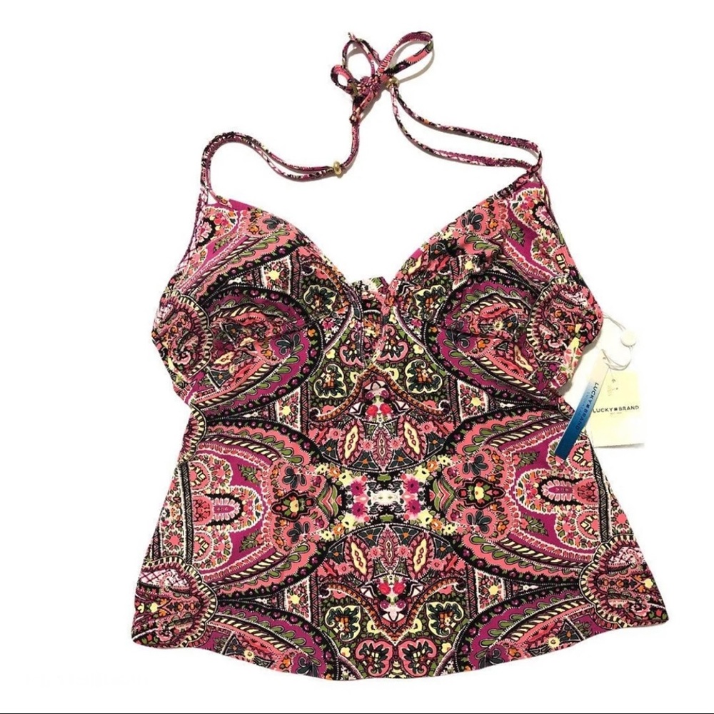 lucky Brand Multicolor Halter Tankini Swim Top.